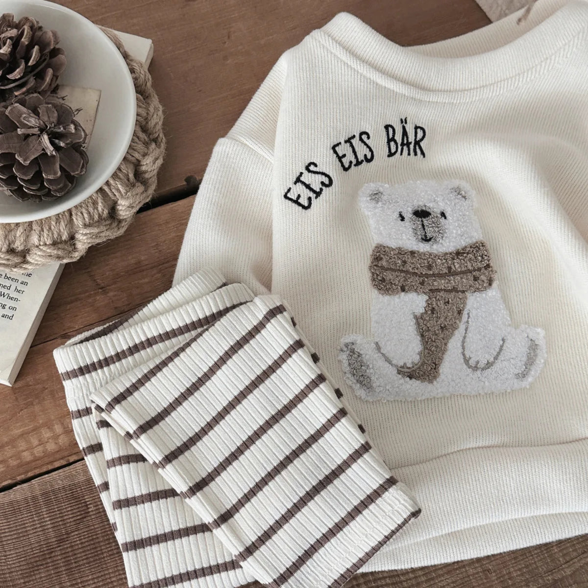 2Pcs Baby Girl Clothes Sets Newborn Kids Clothing Children Toddler Infant Outfit Cartoon Bear Embroidery Long Sleeves Top Pants