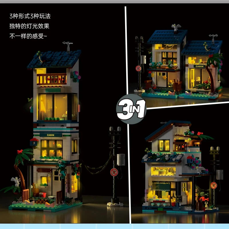 20201 813pcs Idea 3 in 1 Seaside Holiday Villa Building Blocks Construction Bricks Assembling Children's Toys Birthday Gift Set