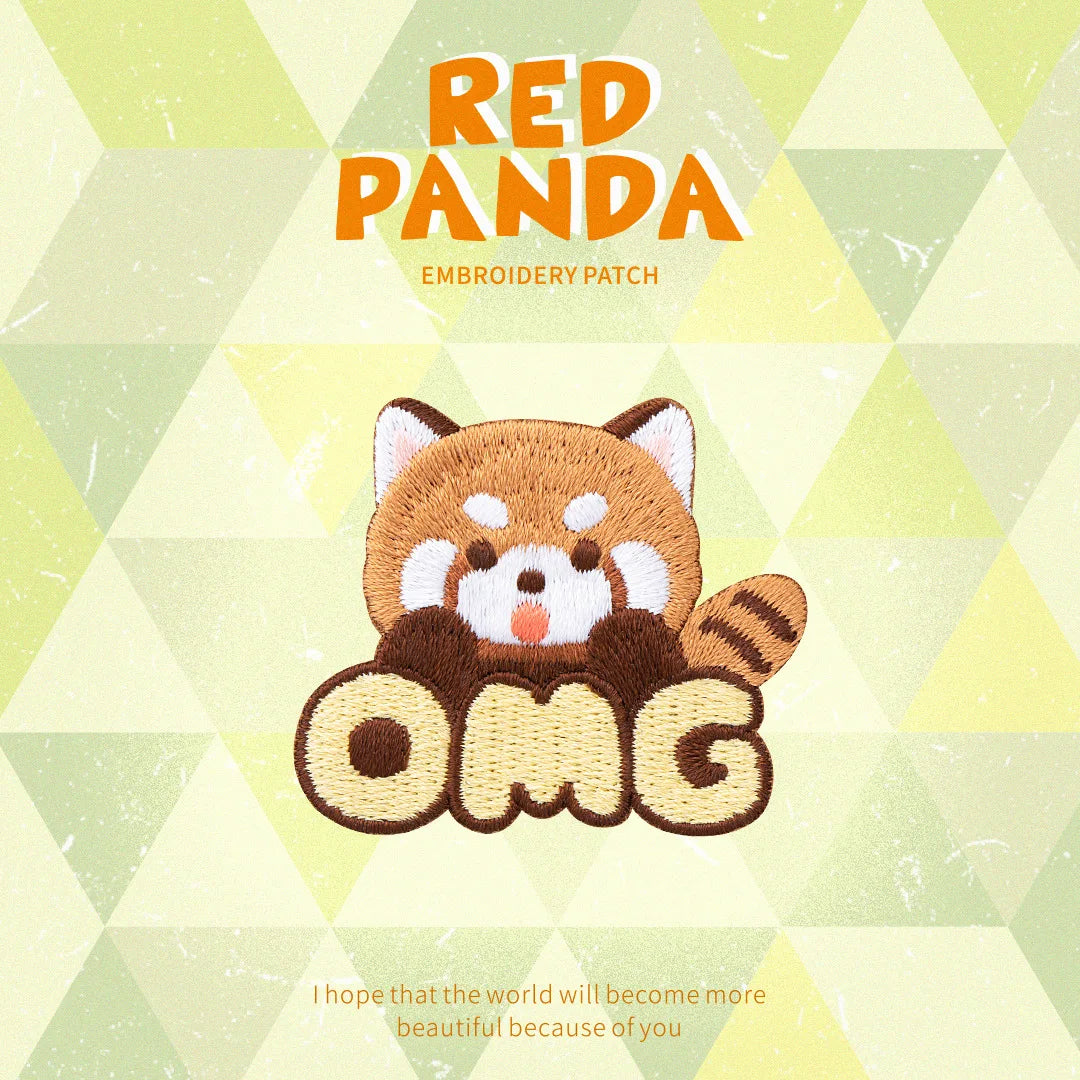 AHYONNIEX Red Panda Embroidery Patches for Boys Pants Stick On Patches Small Glue Sticker for Kids Clothing Repair Decoration