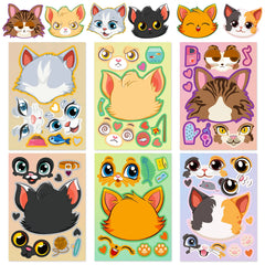 6pcs cartoon cat head face changing puzzle sticker cartoon animal Make a face toy face changing sticker DIY Children's toys