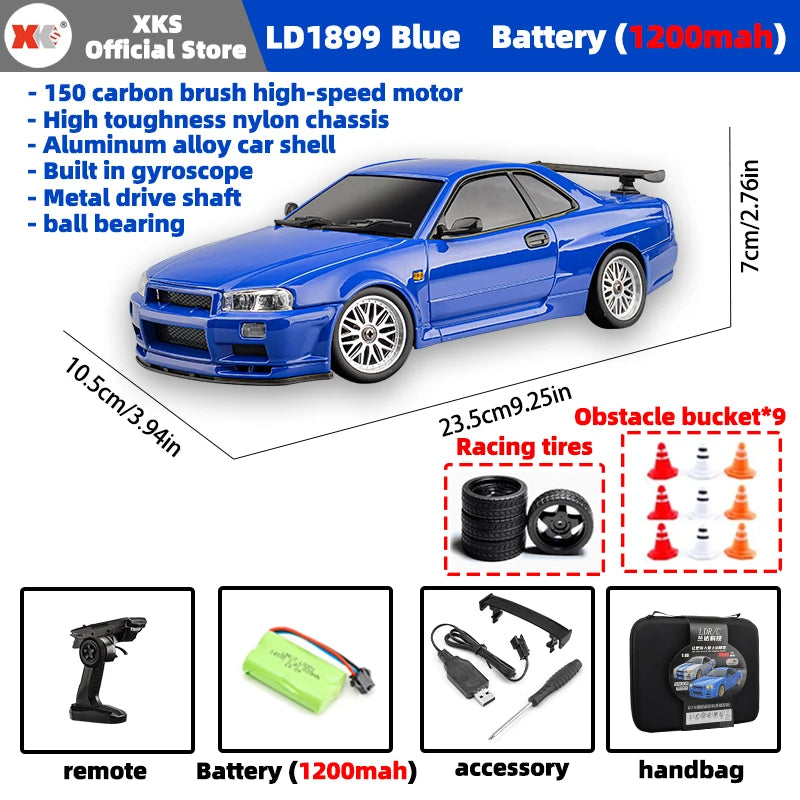 LDR/C LD1899 1/18 RC Model Drift Car GTR R34 Metal Alloy Body Shell Remote Control Car in Gyroscope Adult Children's Toys
