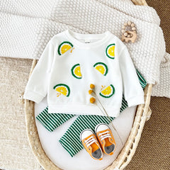 Baby Clothes Fall 2Pcs Lemon Embroidery Casual Tops Sweater + Loose Trouser Kids Clothing Outfits Toddler Newborn Baby Boy Girl