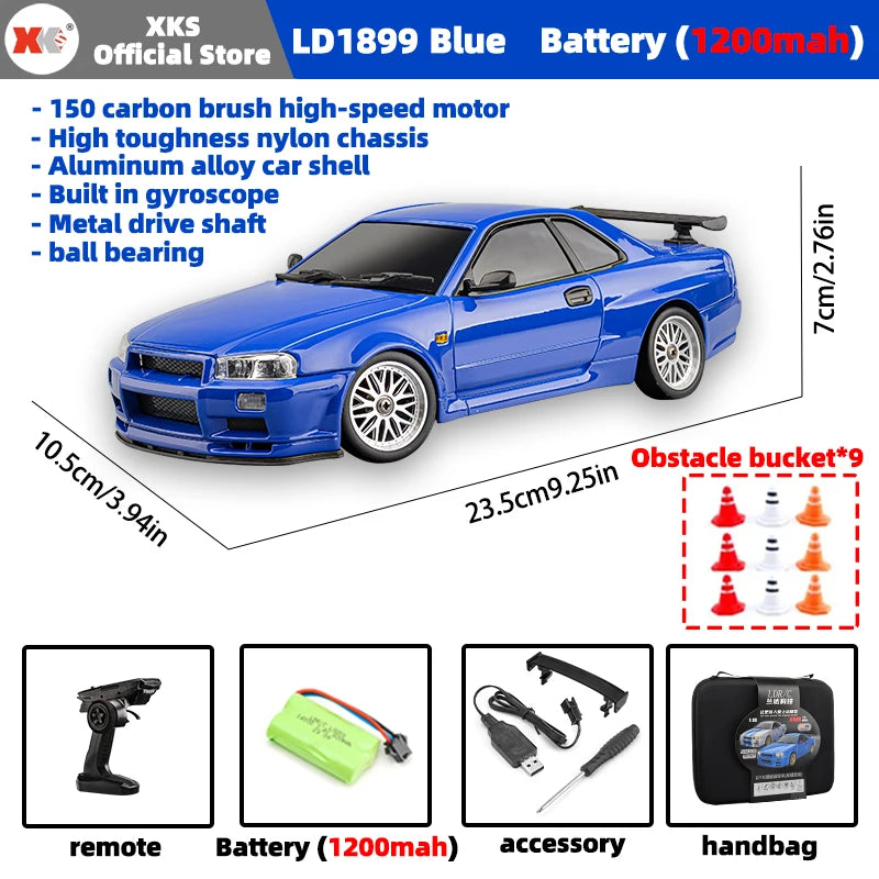 LDR/C LD1899 1/18 RC Model Drift Car GTR R34 Metal Alloy Body Shell Remote Control Car in Gyroscope Adult Children's Toys