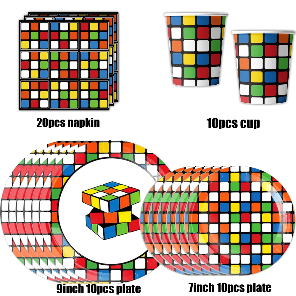 Magic Cube Children's Toys Theme Party Supplies Disposable Tableware Cup Plate Napkin Backdrop For Birthday Party Decorations