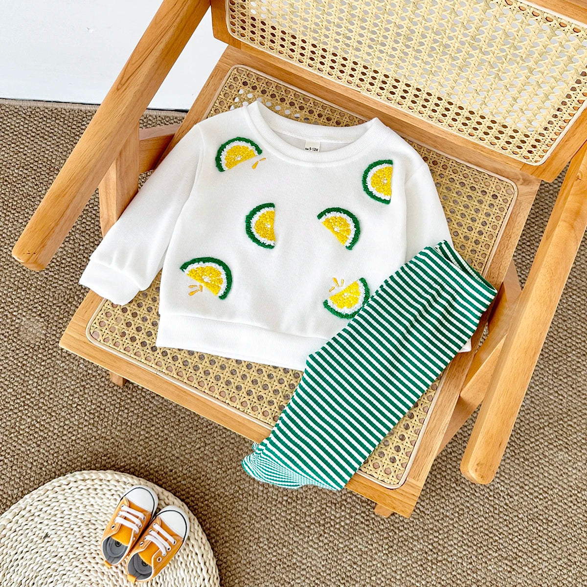 Baby Clothes Fall 2Pcs Lemon Embroidery Casual Tops Sweater + Loose Trouser Kids Clothing Outfits Toddler Newborn Baby Boy Girl