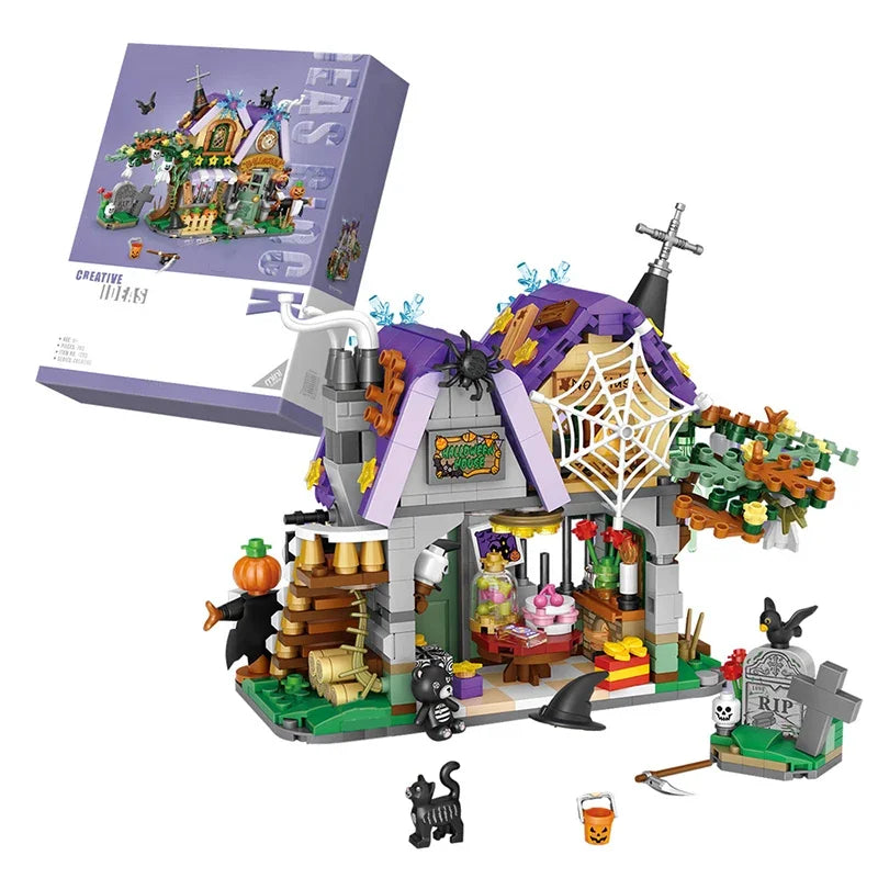 Mini Building Blocks Halloween Haunted House Model Ornaments Creative Assembled Bricks Children's Toys Gifts Home Ornaments