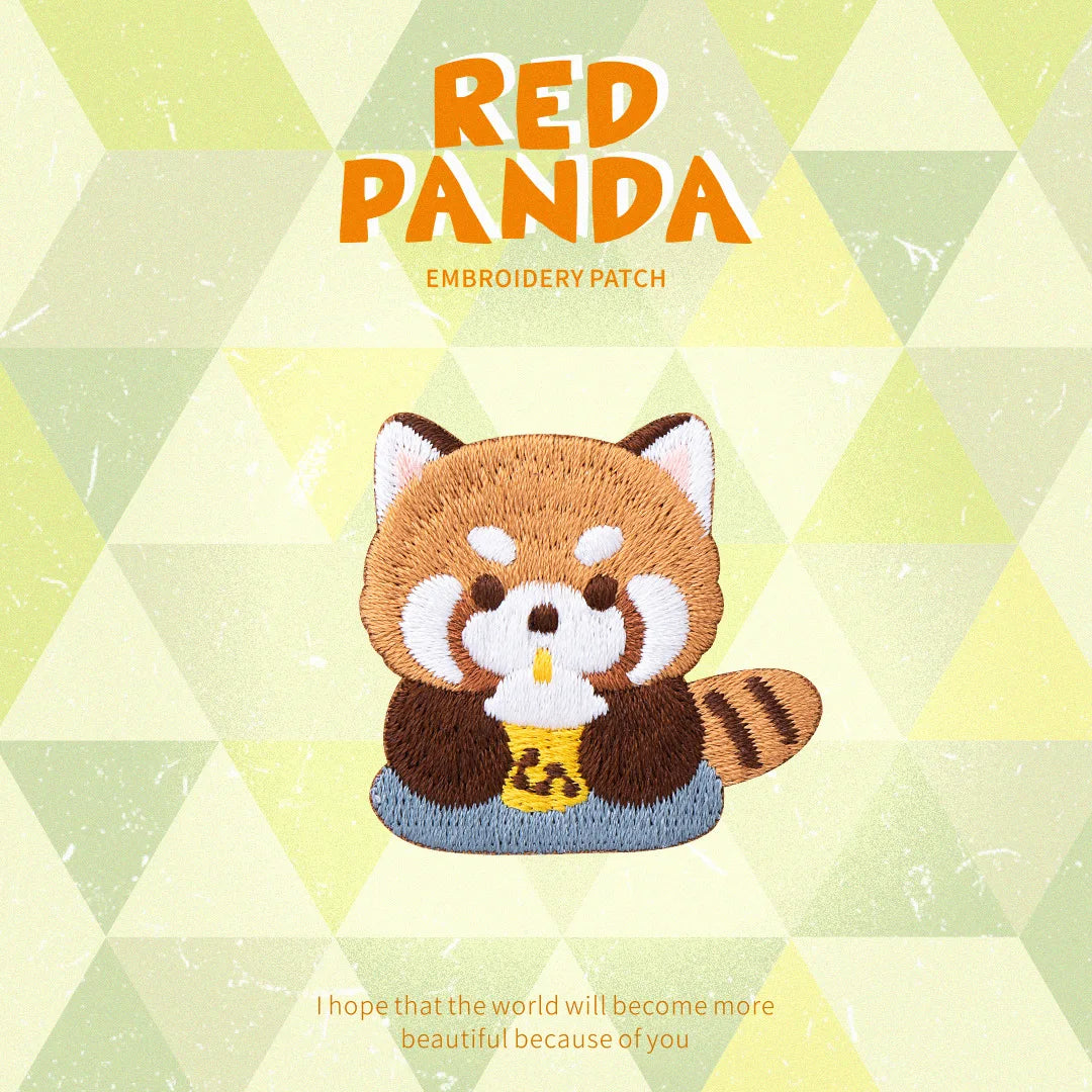 AHYONNIEX Red Panda Embroidery Patches for Boys Pants Stick On Patches Small Glue Sticker for Kids Clothing Repair Decoration