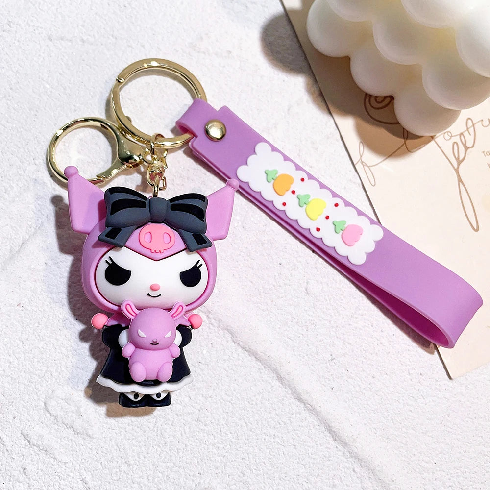 Sanrio Kuromi My Melody Keychain Cute Hello Kitty Cinnamoroll Bag Pendant Car Keyring Kawaii Anime Accessories Children's Toys