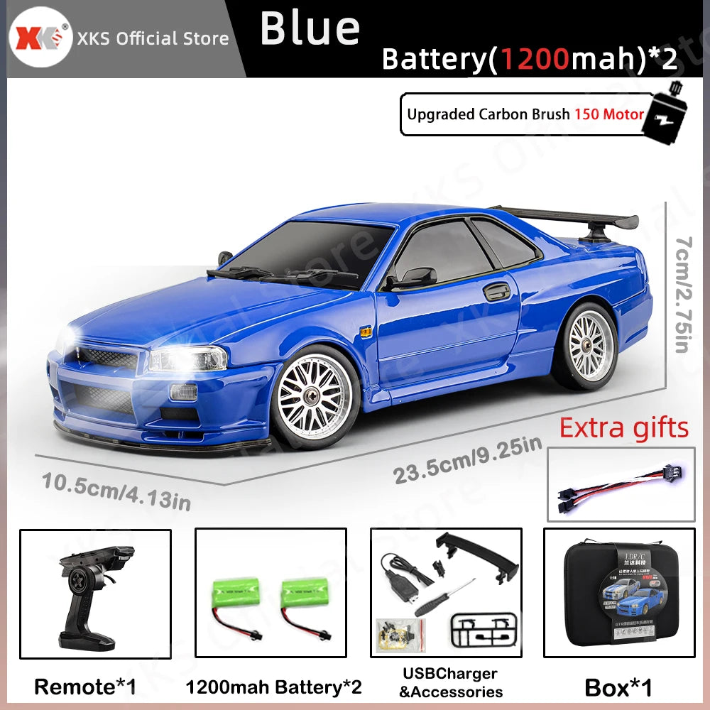 LDR/C LD1899 1/18 RC Model Drift Car GTR R34 Metal Alloy Body Shell Remote Control Car in Gyroscope Adult Children's Toys