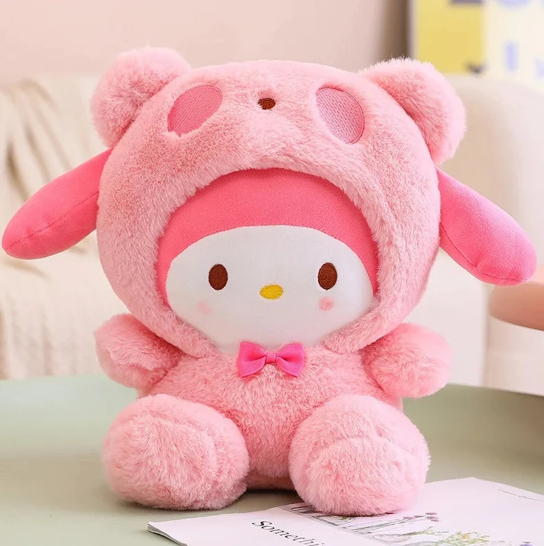 Sanrio Anime Tie Dye Toys Kawaii Kuromi Mymelody Cinnamorol Plush Bow Soft Stuffed Hello Kitty Birthday Gift for Children's Toys