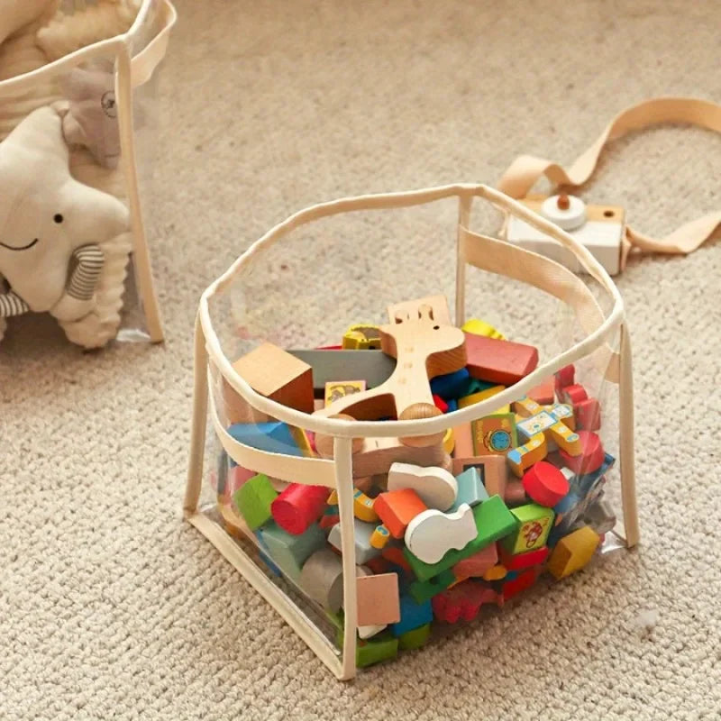 Transparent Storage Box Children's Toys Storage Basket Plush Toys Large-capacity Household Portable Folding Book Storage