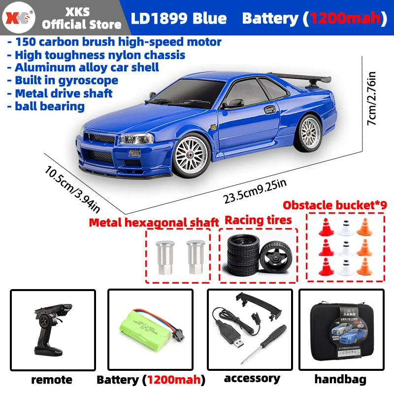 LDR/C LD1899 1/18 RC Model Drift Car GTR R34 Metal Alloy Body Shell Remote Control Car in Gyroscope Adult Children's Toys