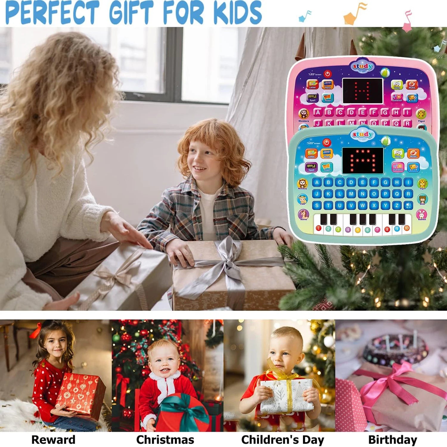 Kids Tablet, Educational Learning Pad with LED Screen, Early Development Interactive Electronic Toy for Boys & Girls