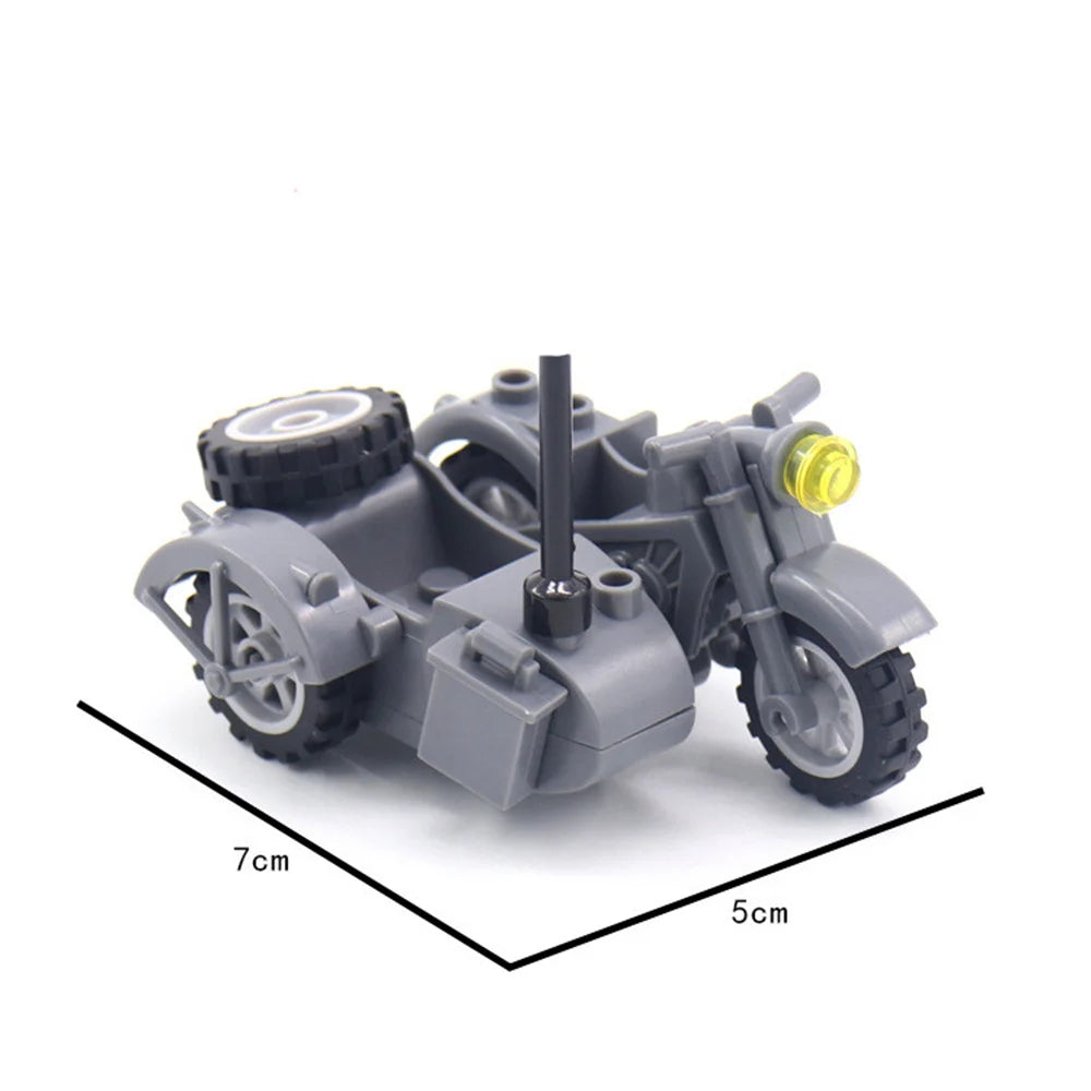 World War 2 WW2 Army Military Soldiers Motorcycle Rocket Launcher Cannon Gun Figures Building Blocks Bricks Children's Toys ﻿