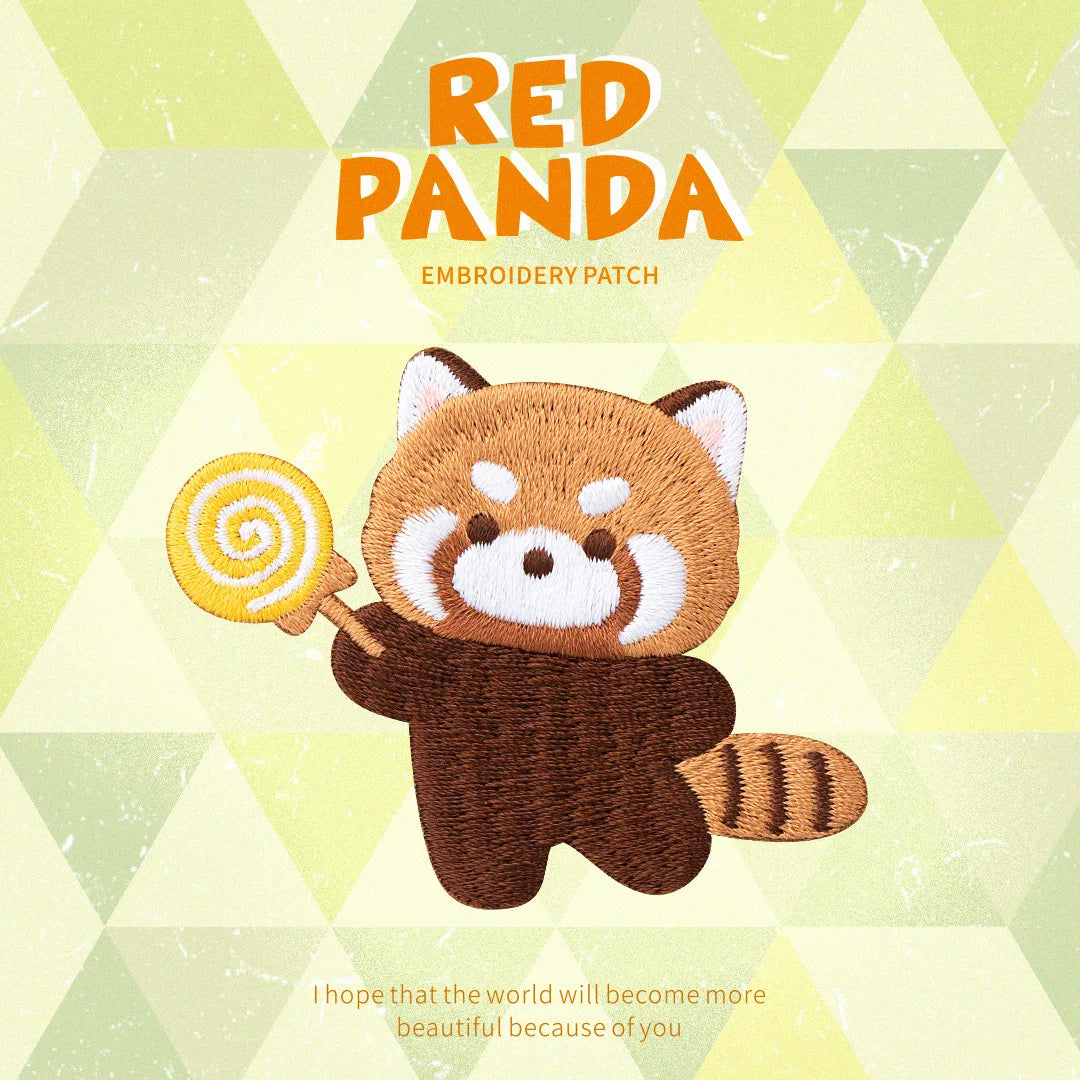 AHYONNIEX Red Panda Embroidery Patches for Boys Pants Stick On Patches Small Glue Sticker for Kids Clothing Repair Decoration
