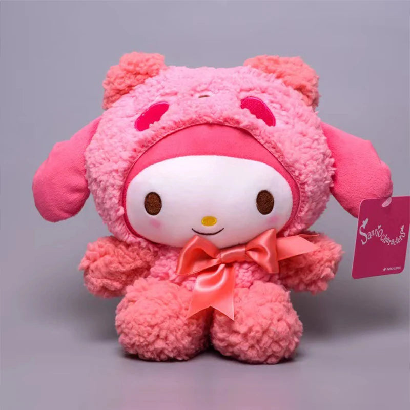 Sanrio Anime Tie Dye Toys Kawaii Kuromi Mymelody Cinnamorol Plush Bow Soft Stuffed Hello Kitty Birthday Gift for Children's Toys