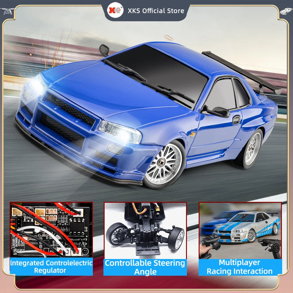 LDR/C LD1899 1/18 RC Model Drift Car GTR R34 Metal Alloy Body Shell Remote Control Car in Gyroscope Adult Children's Toys