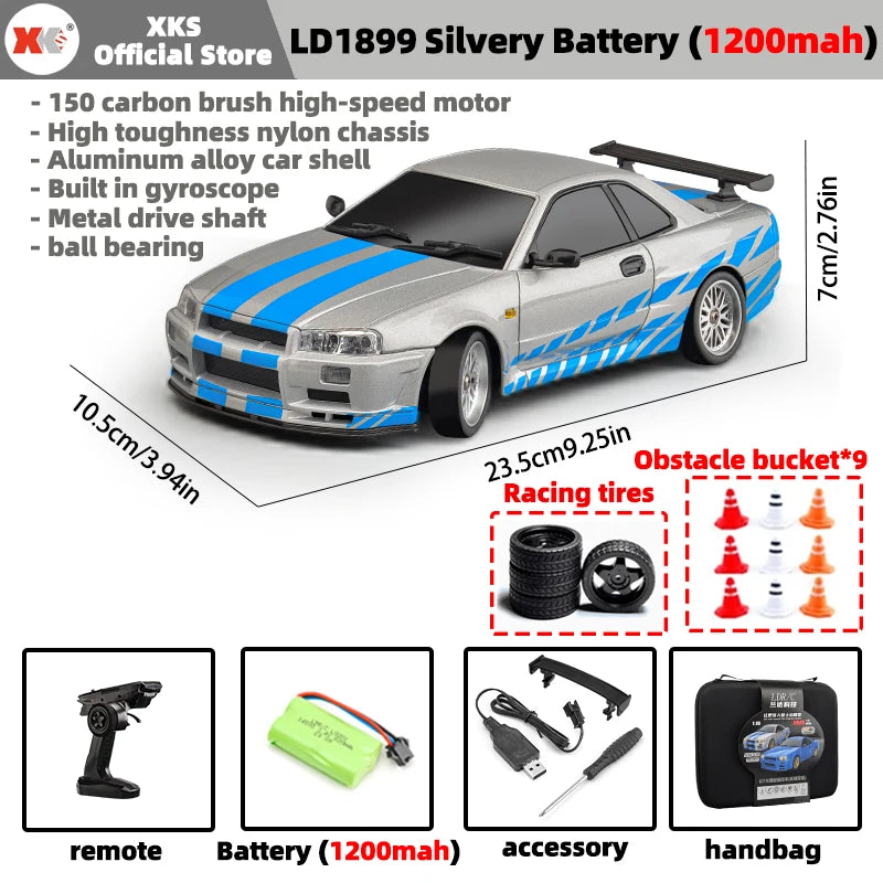 LDR/C LD1899 1/18 RC Model Drift Car GTR R34 Metal Alloy Body Shell Remote Control Car in Gyroscope Adult Children's Toys