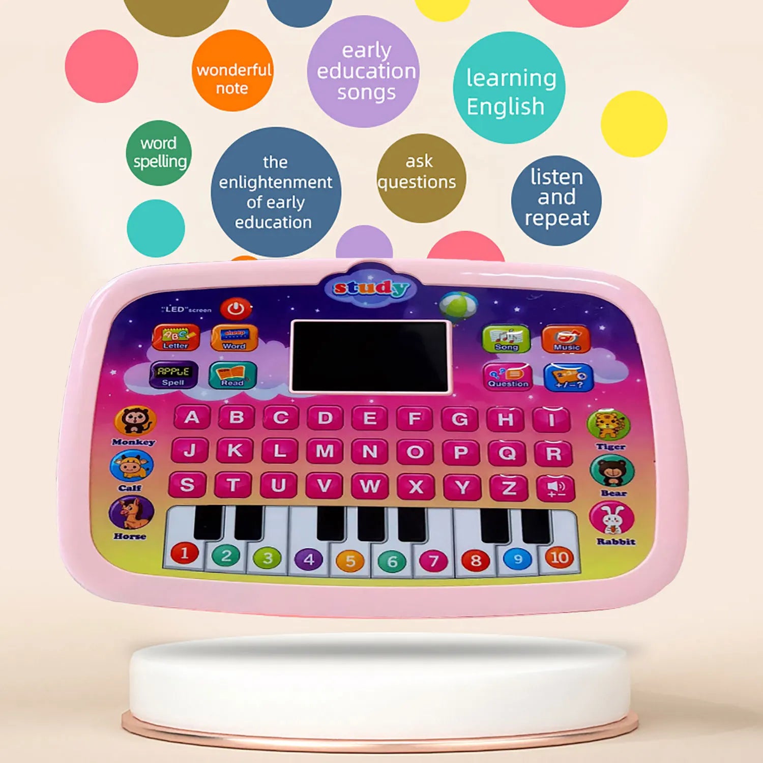 Kids Tablet, Educational Learning Pad with LED Screen, Early Development Interactive Electronic Toy for Boys & Girls