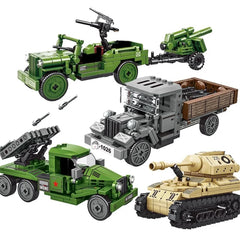 World War 2 WW2 Army Military Soldiers SWAT Armored Vehicle Tank Cannon DIY Model Building Blocks Bricks Children's Toys