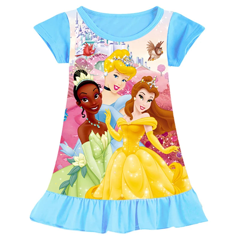 New Summer Anna Elsa Printing Cartoon Sleepwear Mermaid Girl Nightgowns Children Party Dresses Pajamas For Girls Dress