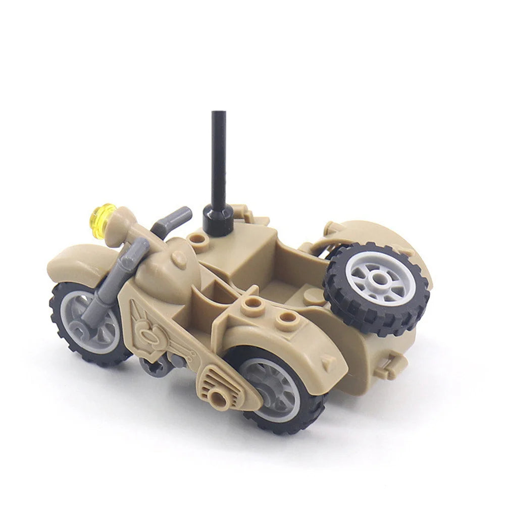 World War 2 WW2 Army Military Soldiers Motorcycle Rocket Launcher Cannon Gun Figures Building Blocks Bricks Children's Toys ﻿