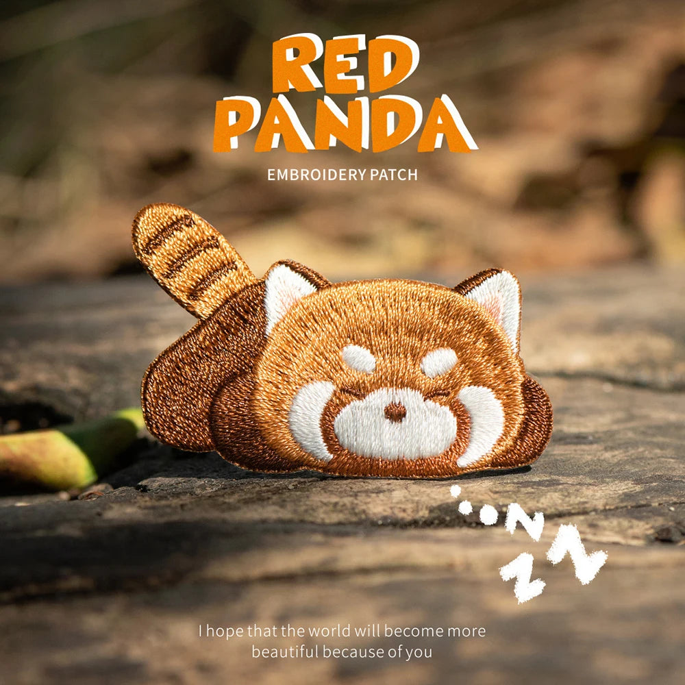 AHYONNIEX Red Panda Embroidery Patches for Boys Pants Stick On Patches Small Glue Sticker for Kids Clothing Repair Decoration