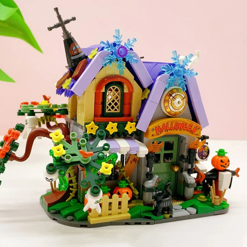 Mini Building Blocks Halloween Haunted House Model Ornaments Creative Assembled Bricks Children's Toys Gifts Home Ornaments