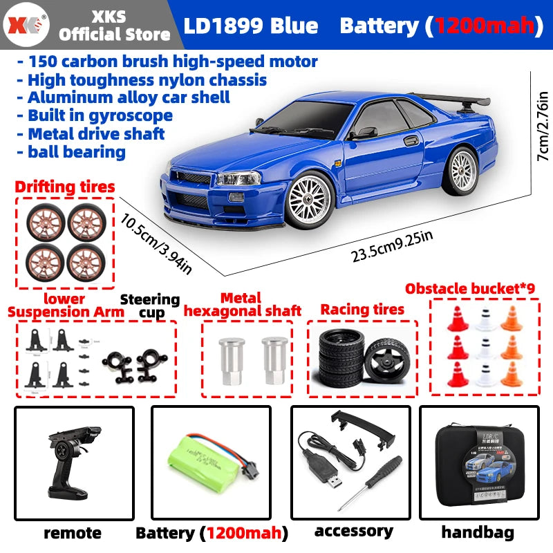 LDR/C LD1899 1/18 RC Model Drift Car GTR R34 Metal Alloy Body Shell Remote Control Car in Gyroscope Adult Children's Toys