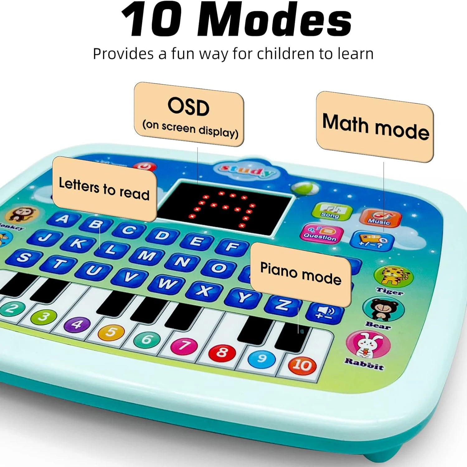 Kids Tablet, Educational Learning Pad with LED Screen, Early Development Interactive Electronic Toy for Boys & Girls