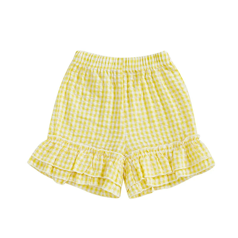 Girls Summer Plaid Print Shorts with Elastic Waistband and Ruffled Wide Leg Design - Adorable and Stylish Kids Clothing for