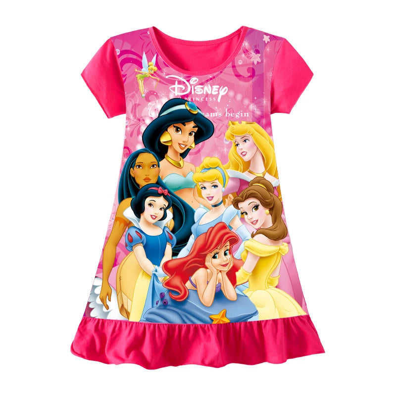 New Summer Anna Elsa Printing Cartoon Sleepwear Mermaid Girl Nightgowns Children Party Dresses Pajamas For Girls Dress