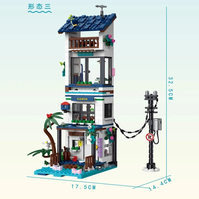 20201 813pcs Idea 3 in 1 Seaside Holiday Villa Building Blocks Construction Bricks Assembling Children's Toys Birthday Gift Set