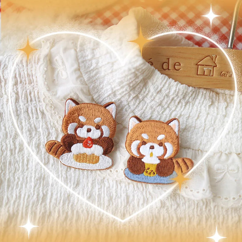 AHYONNIEX Red Panda Embroidery Patches for Boys Pants Stick On Patches Small Glue Sticker for Kids Clothing Repair Decoration