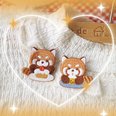 AHYONNIEX Red Panda Embroidery Patches for Boys Pants Stick On Patches Small Glue Sticker for Kids Clothing Repair Decoration