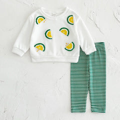 Baby Clothes Fall 2Pcs Lemon Embroidery Casual Tops Sweater + Loose Trouser Kids Clothing Outfits Toddler Newborn Baby Boy Girl