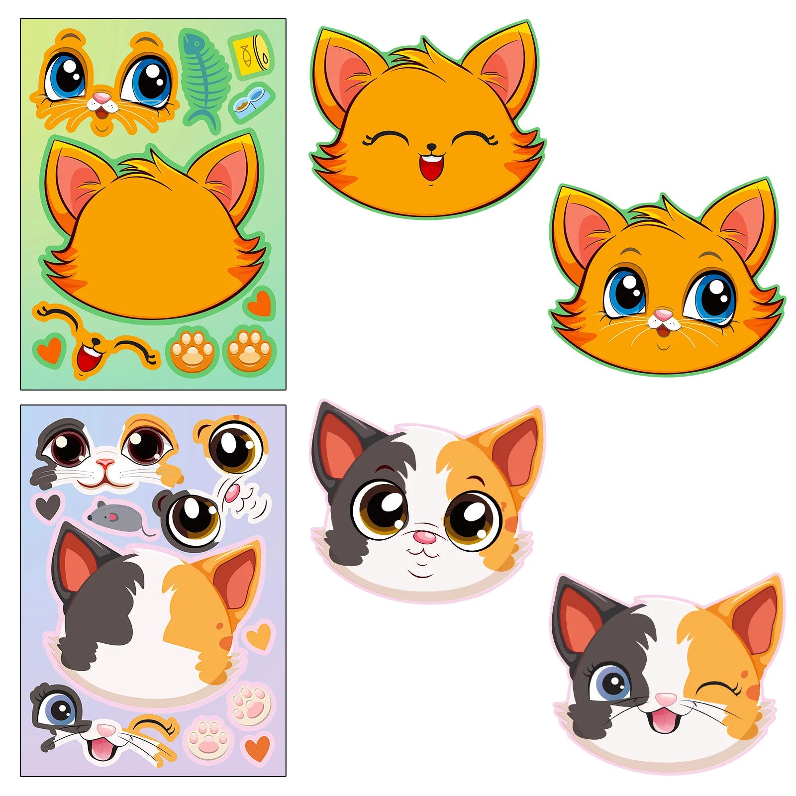 6pcs cartoon cat head face changing puzzle sticker cartoon animal Make a face toy face changing sticker DIY Children's toys