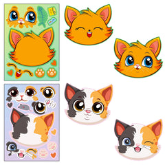 6pcs cartoon cat head face changing puzzle sticker cartoon animal Make a face toy face changing sticker DIY Children's toys