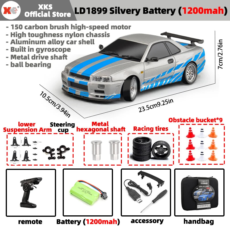 LDR/C LD1899 1/18 RC Model Drift Car GTR R34 Metal Alloy Body Shell Remote Control Car in Gyroscope Adult Children's Toys