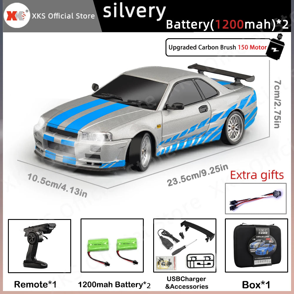 LDR/C LD1899 1/18 RC Model Drift Car GTR R34 Metal Alloy Body Shell Remote Control Car in Gyroscope Adult Children's Toys