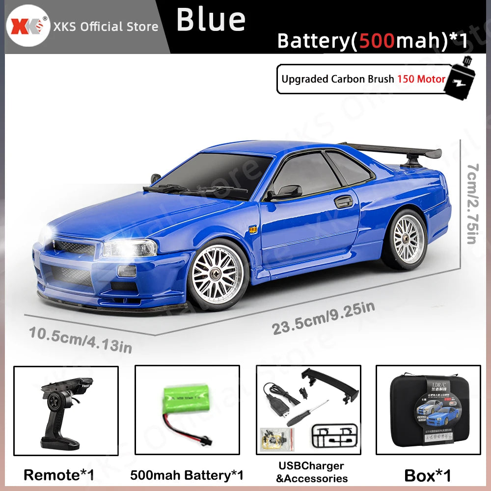 LDR/C LD1899 1/18 RC Model Drift Car GTR R34 Metal Alloy Body Shell Remote Control Car in Gyroscope Adult Children's Toys