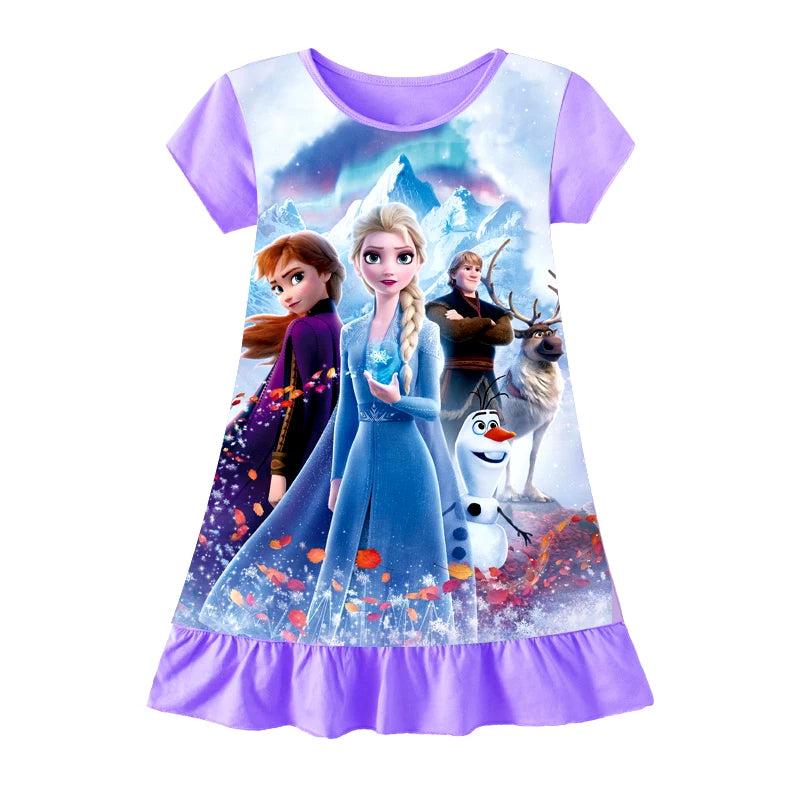 New Summer Anna Elsa Printing Cartoon Sleepwear Mermaid Girl Nightgowns Children Party Dresses Pajamas For Girls Dress