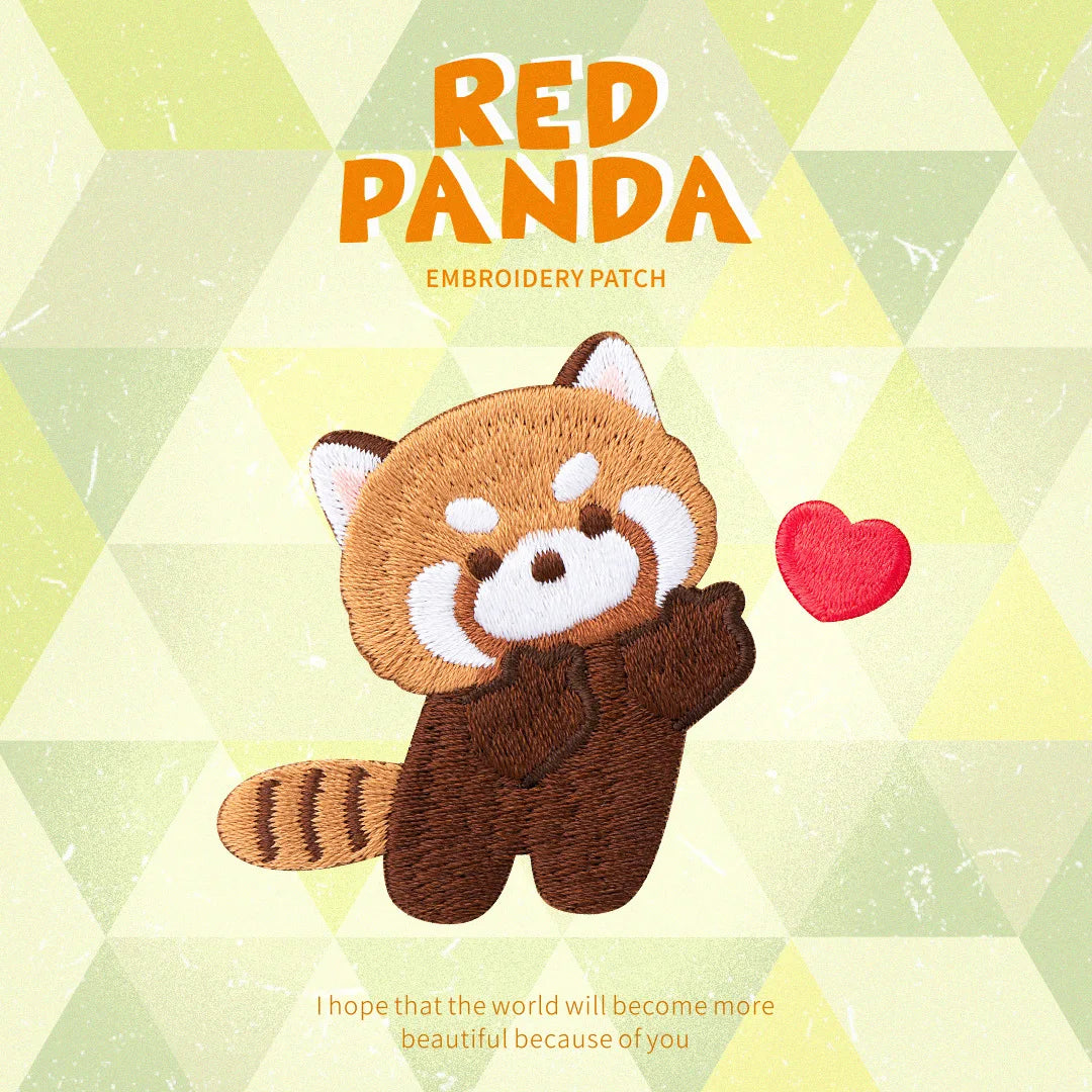 AHYONNIEX Red Panda Embroidery Patches for Boys Pants Stick On Patches Small Glue Sticker for Kids Clothing Repair Decoration