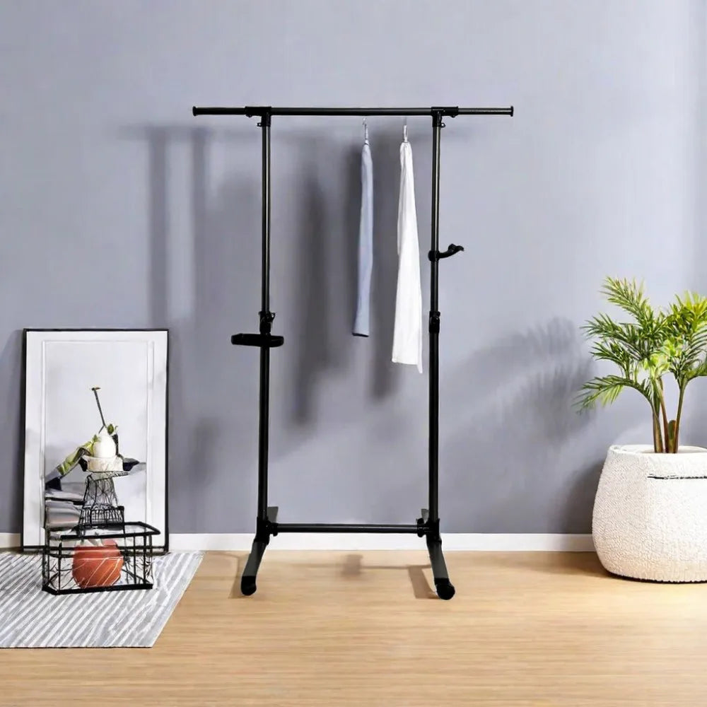 Short Clothing Racks for Hanging Clothes with Bottom Shelves and Wheels Heavy Duty Rolling Clothes Rack Kids Clothing Rack
