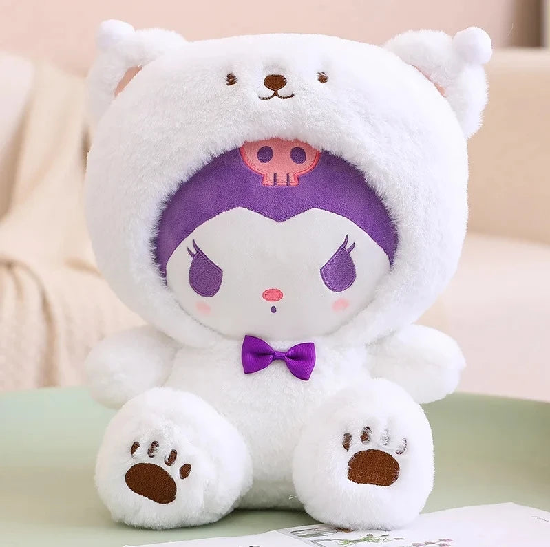 Sanrio Anime Tie Dye Toys Kawaii Kuromi Mymelody Cinnamorol Plush Bow Soft Stuffed Hello Kitty Birthday Gift for Children's Toys