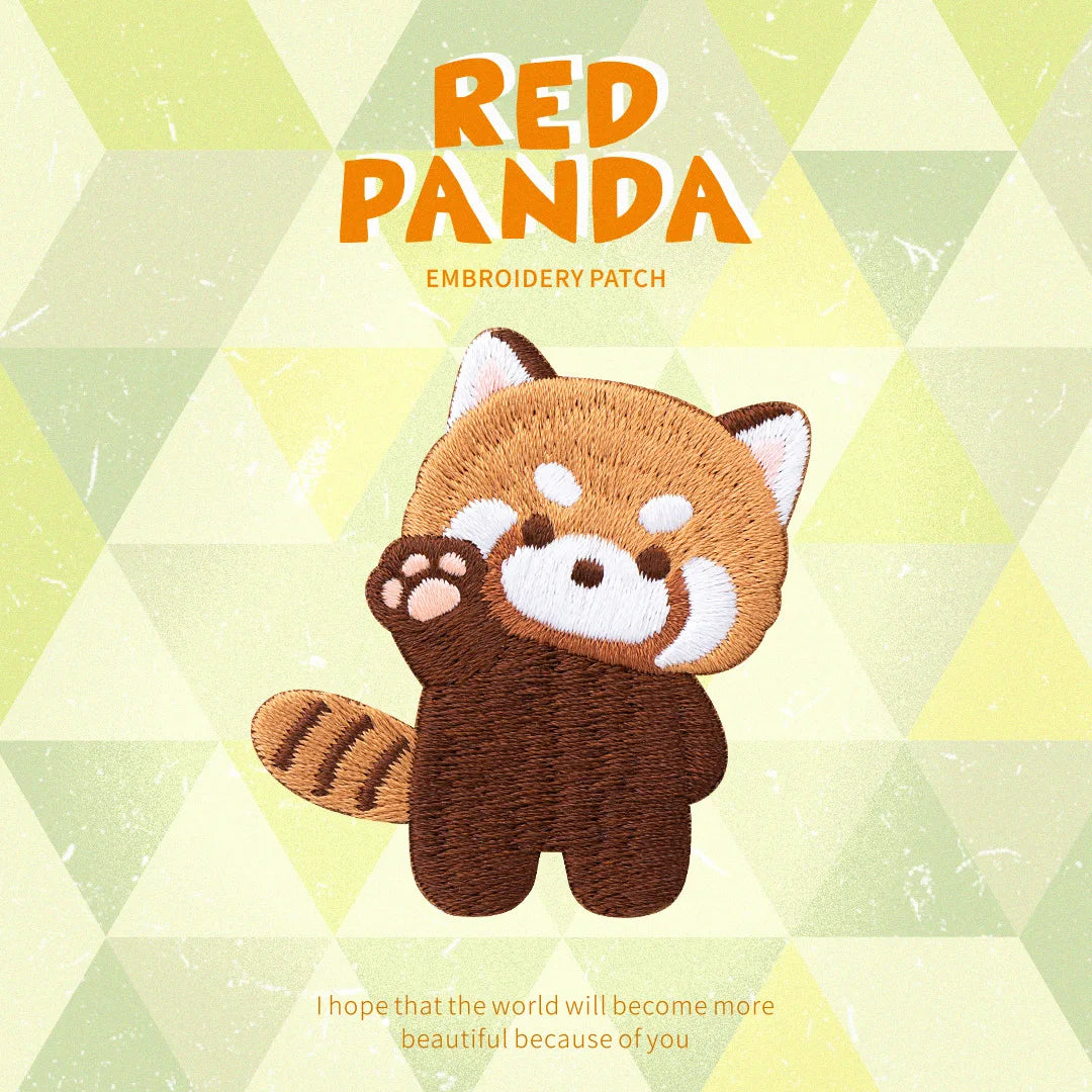 AHYONNIEX Red Panda Embroidery Patches for Boys Pants Stick On Patches Small Glue Sticker for Kids Clothing Repair Decoration