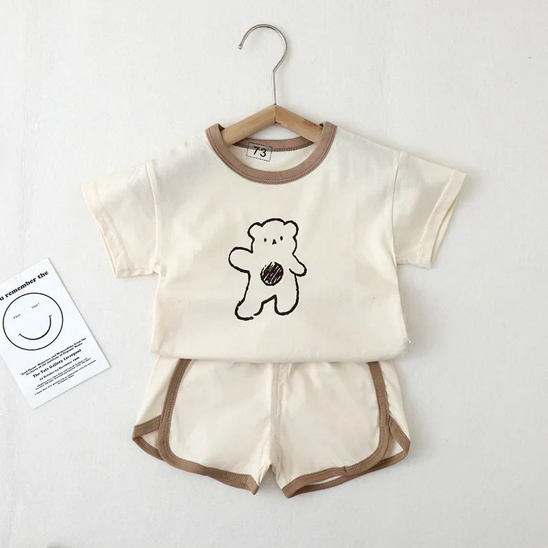 6m-4y Cartoon Bear Baby Outfits Casual Cute Boys And Girls Two Piece Set Summer Kids Clothing Short Sleeved Suits Home Clothes