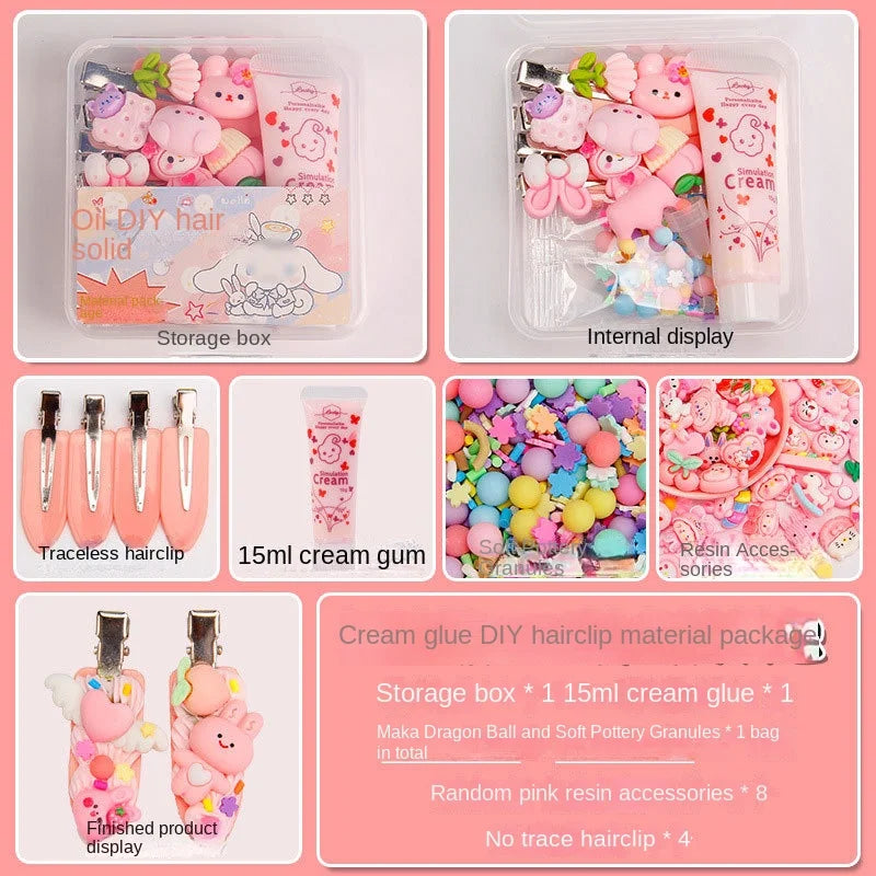New Cream Gum Hair Clip Kindergarten DIY Handmade Bag Material Pack Cute Resin Accessories Clip Set Set Set for Children's Toys