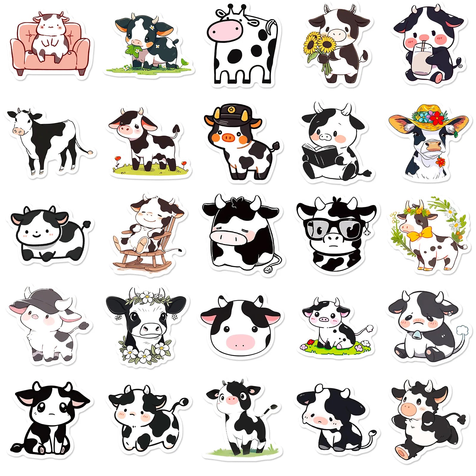 50 pcs cute black and white cow sticker cartoon creative cool expression sticker stationery sticker DIY sticker children's toys