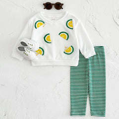 Baby Clothes Fall 2Pcs Lemon Embroidery Casual Tops Sweater + Loose Trouser Kids Clothing Outfits Toddler Newborn Baby Boy Girl